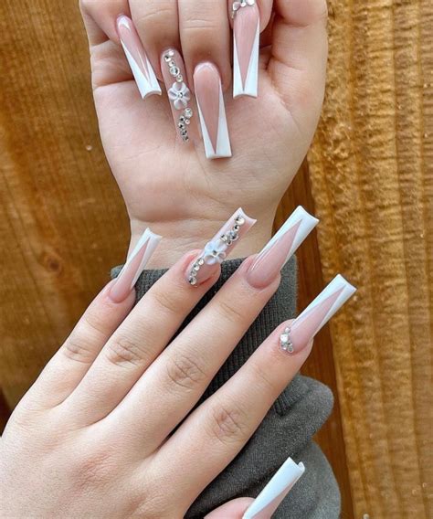 45 Best Prom Nails For 2022 Nude V French Flower Nails I Take You