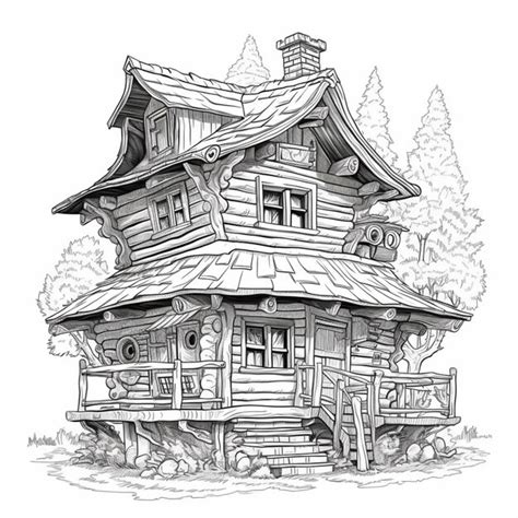 Premium AI Image | A black and white drawing of a small cabin with a ...