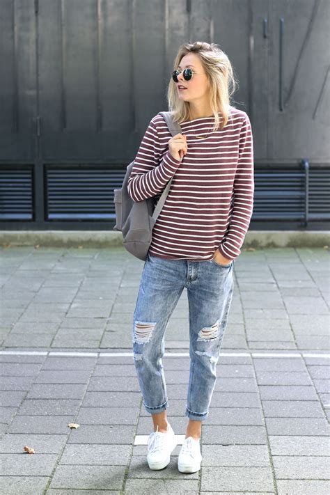 Stripes Boyfriend Jeans And Superga Sneakers Need We Say More White Platform Sneakers