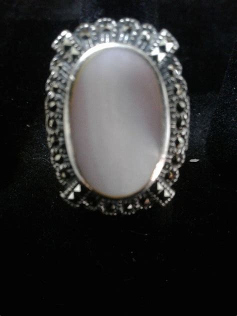 Silver Pink Mother Of Pearl Marcasite Size Gem