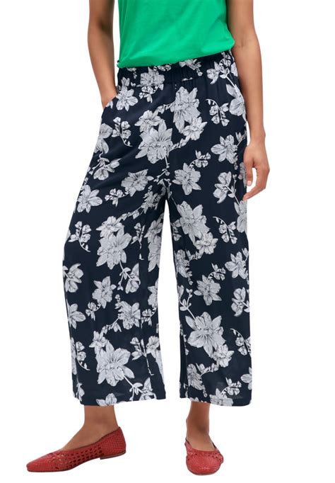 Ellos Womens Plus Size Wide Leg Crop Pants 34 Navy Floral