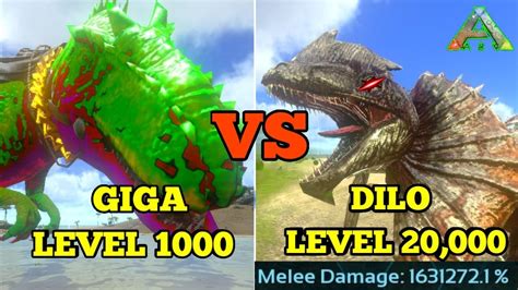 ARK MOBILE DILOPHOSAUR LEVEL 20 000 VS GIGA AND TITANO YouTube