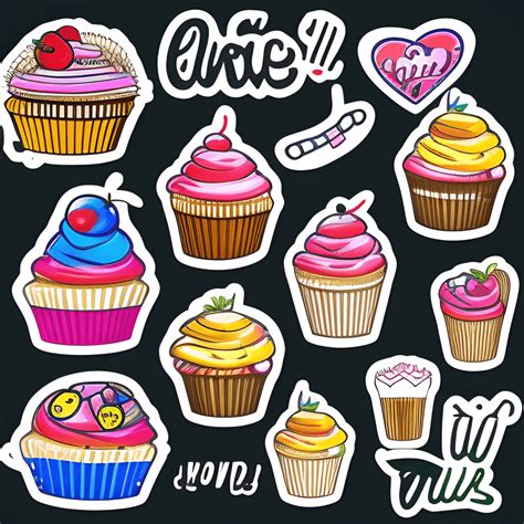 Digital Graphic Set Of Stickers Cupcake Hyper Realistic Intricate