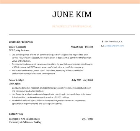 How To Write A Private Equity Resume Advice And Resume Examples