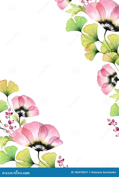 Watercolor Floral Background Vertical A5 Card Template With Place For