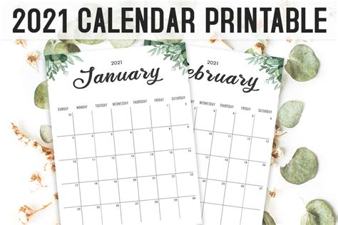 Calendar 2021 Printable Template - Free Download