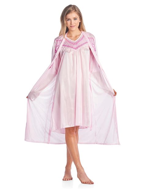 Casual Nights Womens Satin 2 Piece Robe And Nightgown Set