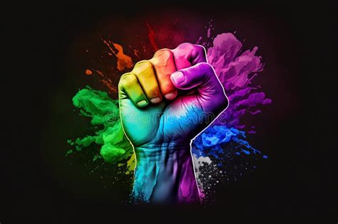 Una Mano Con Un Puño Apretado Pintado Con Los Colores De La Bandera Gay O Lgbtq Stock de