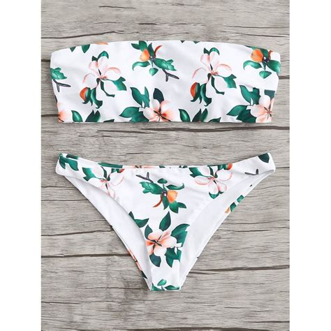 Flower Print Bikini Set Bandeau Top Swimsuits Bikinis Bandeau Bikini Set