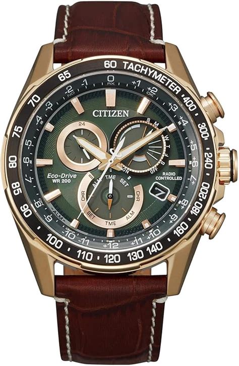 Men S Citizen Eco Drive Chronograph Brown Leather Strap Watch Cb