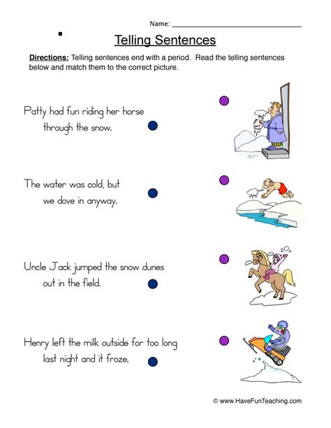 Telling Sentences Matching Worksheet By Teach Simple