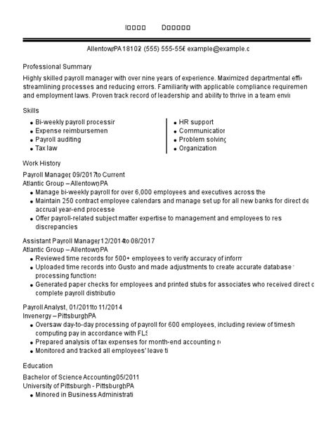 Payroll Manager Resume Example Helpful Tips