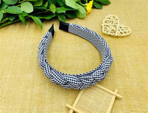 Navy Blue Gingham Braided Headbandnavy Blue Etsy