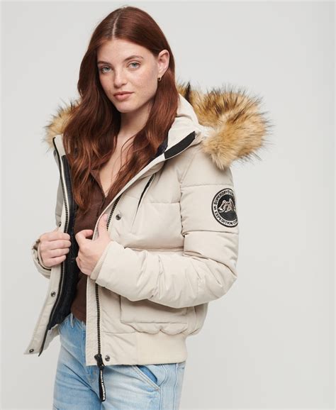 Womens Hooded Everest Puffer Bomber Jacket In Chateau Gray Superdry Uk