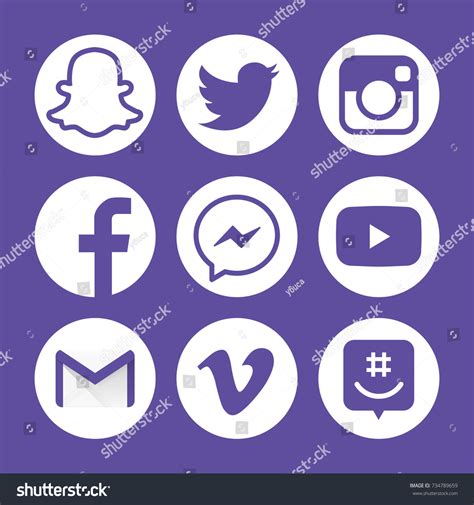 Collection Popular Social Media Icons Facebook Foto De Stock 734789659