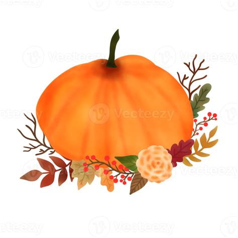 Watercolor Pumpkin Composition Pumpkin With Leaves Isolated On White Background Design For