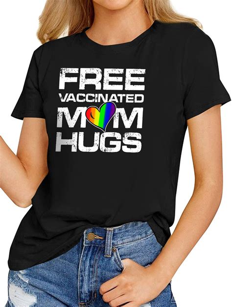 Womens Fashion T Shirts Gay Pride Lesbian Free Vaccinated Mom Hugs