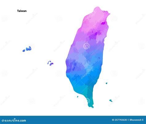 Colorful Watercolor Map Design Of Country Taiwan Isolated On White