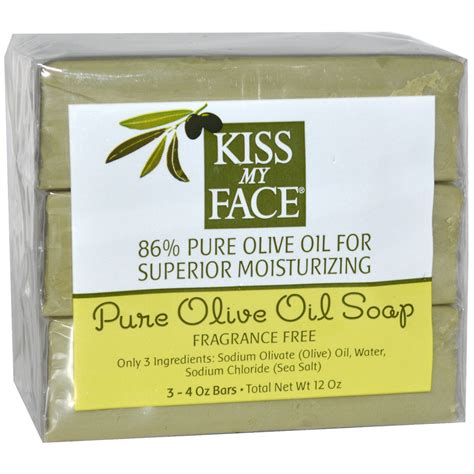 Kiss My Face Pure Olive Oil Soap Fragrance Free 3 Bars 4 Oz Each Iherb