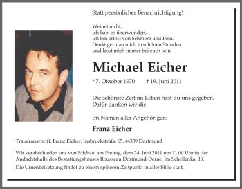 Traueranzeigen Von Michael Eicher Trauer In NRW De