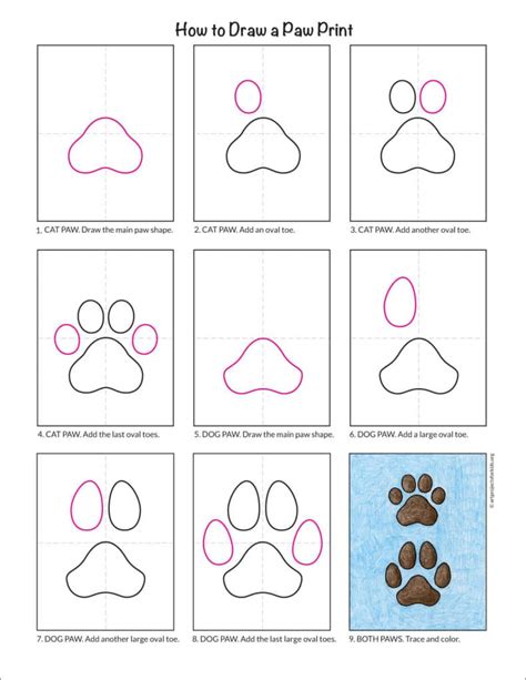 How to Draw a Paw Print for a Dog & Cat: Easy Step-by-Step Art Lesson ...