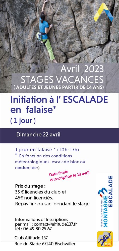 Stages Vacances Avril 2023 Altitude137 Escalade Bischwiller Et Haguenau