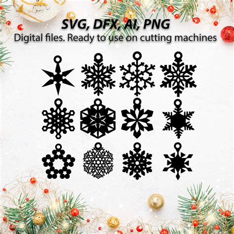 12 Snowflake Ornament Svg Snowflakes Christmas Ornaments Svg Etsy