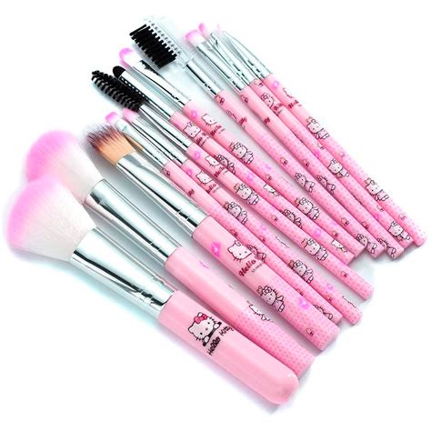 Set De 12 Brochas Rosas De Maquillaje Kawaii Hello Kitty Veraly