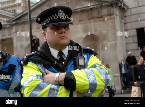 Police Officers At Large Demonstration Down Whitehall Stock Photo Alamy