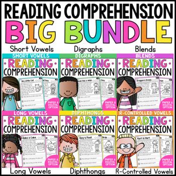 Phonics Reading Comprehension Passages Bundle Paper Digital Tpt