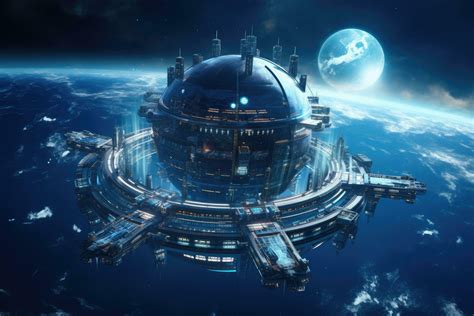 Futuristic Space Station In Outer Space 3D Rendering A Space Station