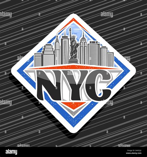 Logo Vector Pour New York Blanc Badge Avec Illustration De La Statue