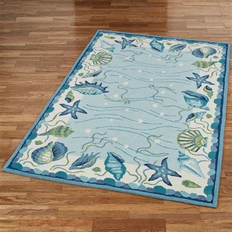 Blue Lagoon Seashell Coastal Area Rugs