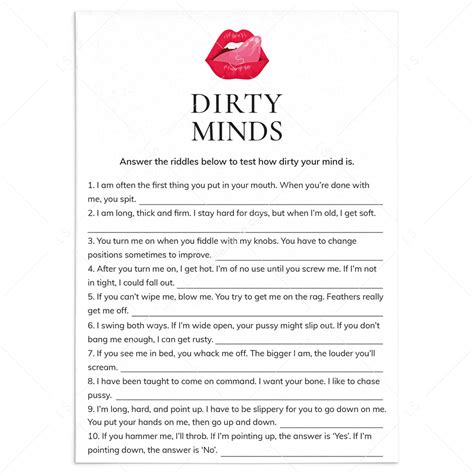 Dirty Mind Game Questions and Answers Printable – LittleSizzle