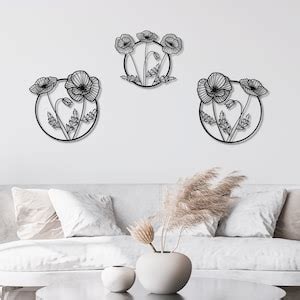 Poppy Flowers Metal Wall Art Set Of 3 For Livingroom Bedroom Abobe