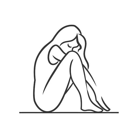 Very Sad Women Sitting Alone Minimalist Line Art Icon Logo Symbol