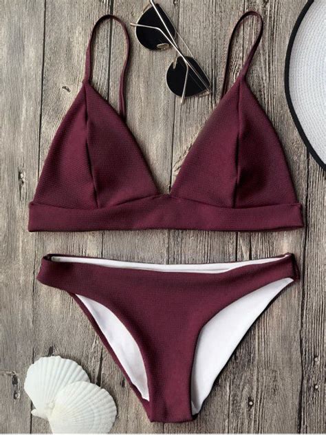 29 OFF 2021 Cami Plunge Bralette Bikini Top And Bottoms In BURGUNDY