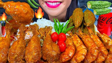 ASMR SPICY CHICKEN CURRY SHRIMP CURRY BITTER GOURD CURRY CHILI RICE