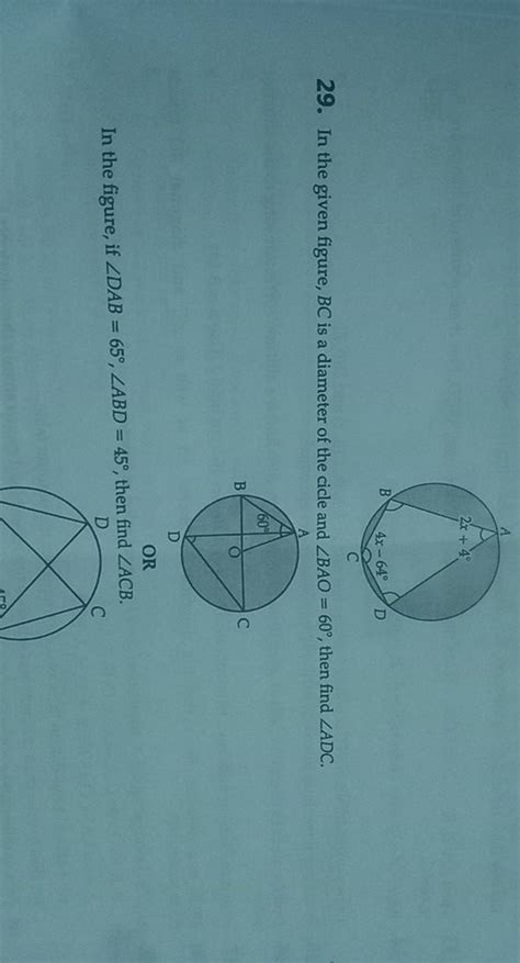 29 In The Given Figure BC Is A Diameter Of The Cicle And BAO 60 Then