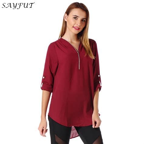 S Xxxxxl Plus Size Womens Fashion Chiffon Shirt V Neck Long Sleeve