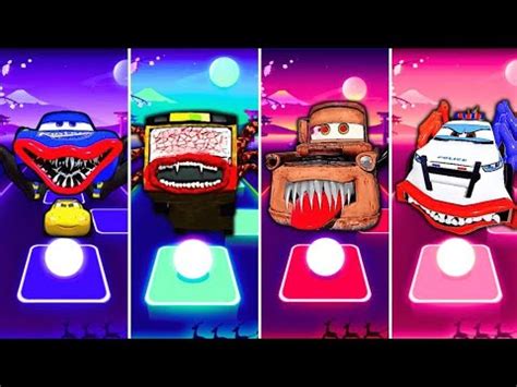 Lightning Mcqueen Eater Vs Bus Eater Vs Tow Mater Vs Police Car Youtube