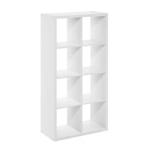 Furinno White 8-Cube Wood Shelf Storage Organizer, Horizontal Book ...