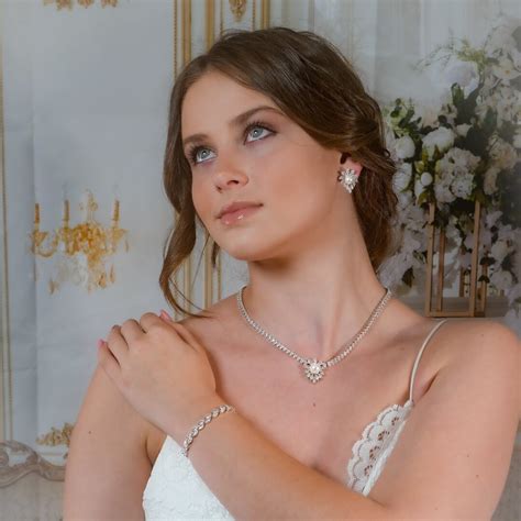 Crystal Necklace Set Pearl Wedding Jewelry For Bride Silver Bridal