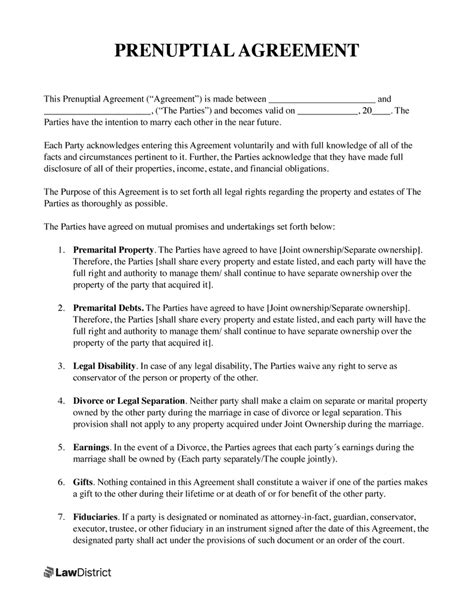 Free Prenuptial Agreement Template Pdf And Sample Lawdistrict