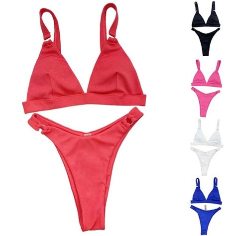 Solid Bikini Set For Women Triangle Swimwear Beach Costume Red White Pink EBay