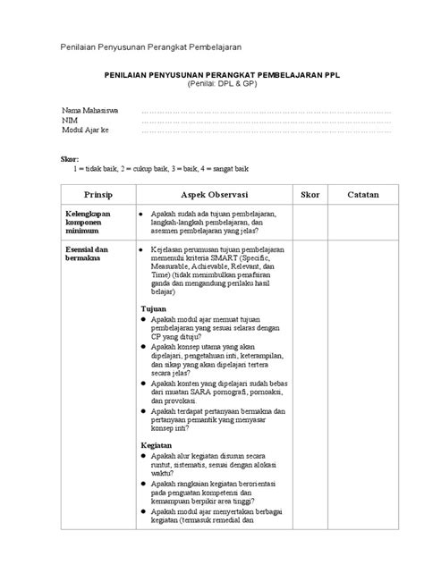 Lampiran 10 Contoh Format Penilaian Penyusunan Perangkat Pembelajaran Pdf