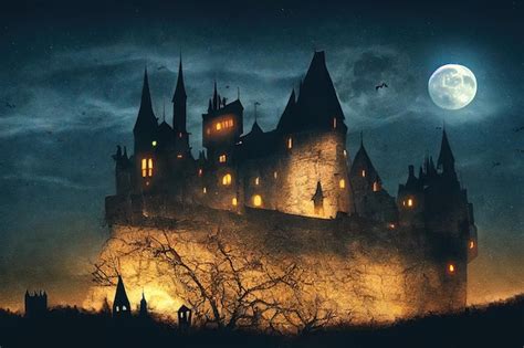 Premium Photo | Fantasy dark castle with creepy towers at night