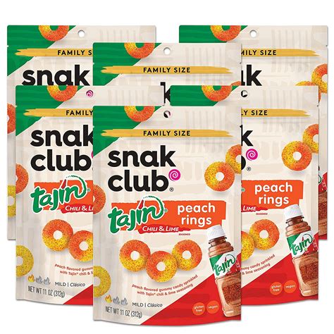 Snak Club Tajin Peach Rings Sweet And Spicy Gummy Snacks 11oz Party