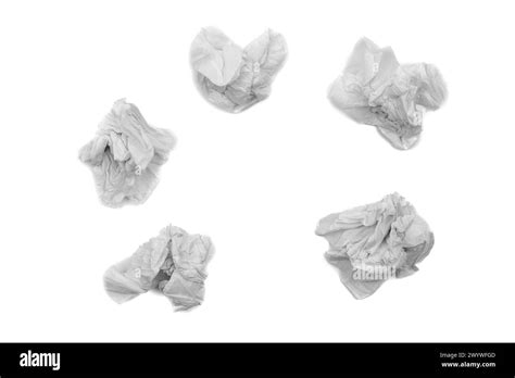 Set Of Crumpled Tissue Paper Used Screwed Paper Tissue Isolated On