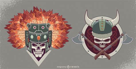 Skull Helmet Set Design Vector Download